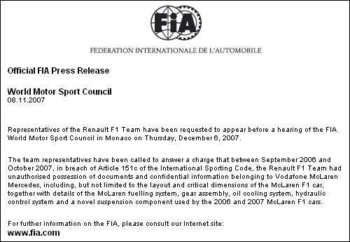 Пресс-релиз FIA