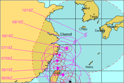 Схема движения тайфуна Krosa