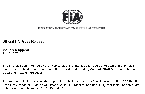Пресс-релиз FIA
